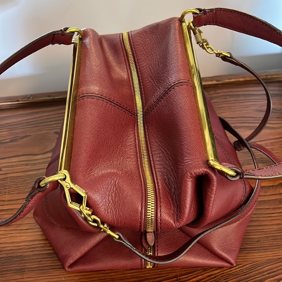 NWT J Crew Burgundy Leather Crossbody Satchel Purse Handbag - Picture 6 of 12